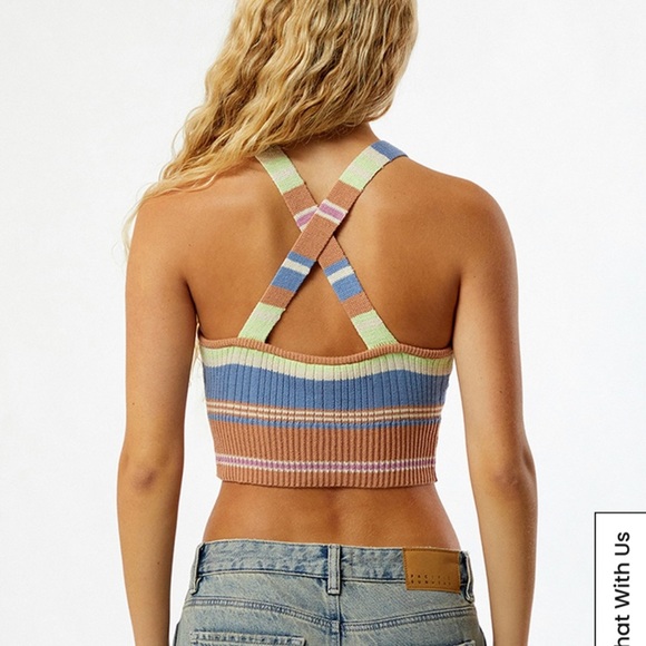 Roxy Pink and Blue Sleeveless Ribbed Crop Tank - Picture 2 of 8